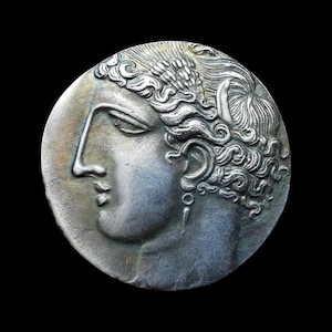 Ancient Greek Carthage Sicily Siculo-Punic 260 BC Decadrachm Silver Plated Reproduction Coin