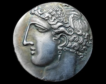 Ancient Greek Carthage Sicily Siculo-Punic 260 BC Decadrachm Silver Plated Reproduction Coin