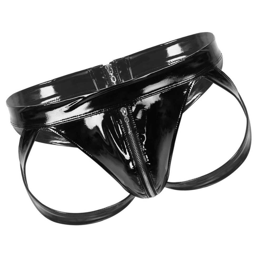 Black Faux Leather Front Zipper Men's Lingerie Thongs - Etsy UK