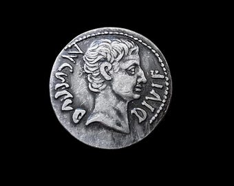Octavian Augustus & Bull Ancient Roman Denarius Silver Plated Reproduction Coin
