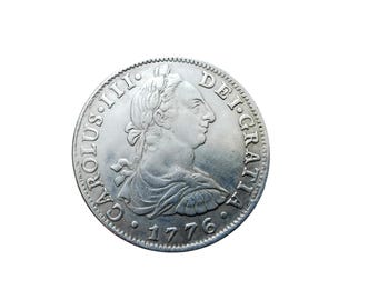 1776 Spanish Carolus III 8 Reales Silver Plated Reproduction Coin