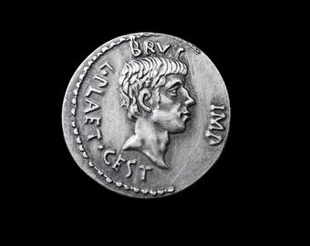 Bruto - Assassino di Cesare Eid Mar Antica moneta romana Denario placcata in argento riproduzione