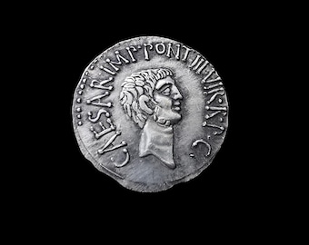 マーク・アントニーとオクタヴィアヌス古代ローマデナリウス銀メッキレプリカコイン