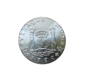 1756 Mexico Pillar Dollar 8 Reales Silver Plated Reproduction Coin
