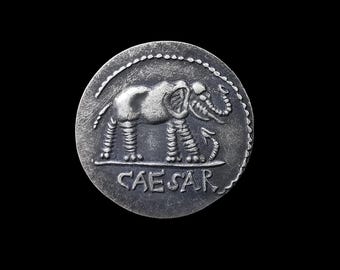 Julius Caesar Elephant Ancient Roman Denarius Silver Plated Reproduction Coin