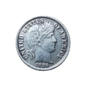 Könnte beinhalten: Eine silberne US-amerikanische Liberty Head Nickel-Münze mit dem Datum 1894.