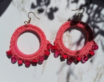 Handmade Crochet earrings, Hoop earrings, Elegant jewellery, Gift for her, Boho Earrings multicolor, Minimalist Knitted Earring, ecofriendly
