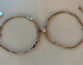 Sterling Silver Angel Wing Bracelet: Purple CZ Heart Charm
