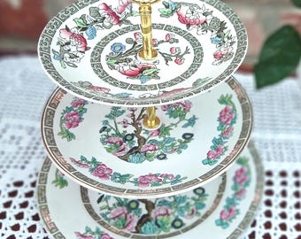 3 Tier Mini Cake/Truffles/Petits Fours/Jewellery Stand - Vintage English Bone China - India Tree - Unique Christmas Gift