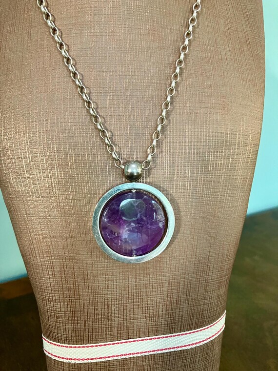 Statement Amethyst Pendant on Solid Silver Chain - image 2