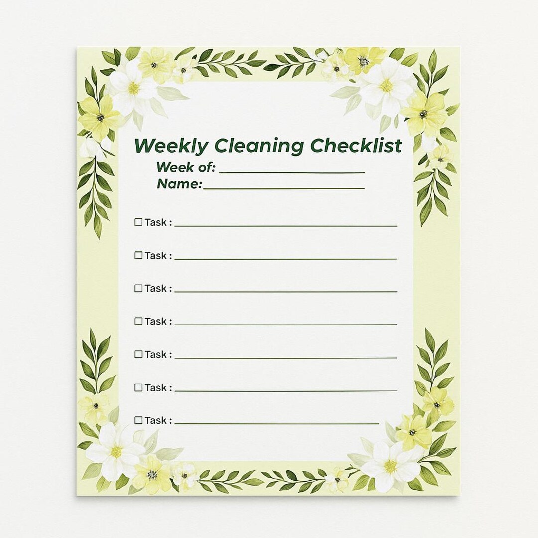 Floral Weekly Cleaning Checklist Printable, A4 Chore List (PDF) - Etsy