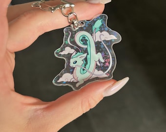 Brelok z pastelowym smokiem – inspirowany Haku z filmu Spirited Away Ghibli – akrylowy brelok z zapięciem w kształcie gwiazdy | Prezent w stylu Kawaii Anime | Fantastyczny dodatek