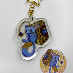Yuumi Keychain & Sticker – Cute Magical Blue Cat from League of Legends – Emotional Support Kitty Healer Shield LOL E-Girl Gamer Gift