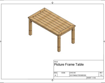 Woodworking Plans - Wood Table with Picture Frame Top 72"x38.5" Top