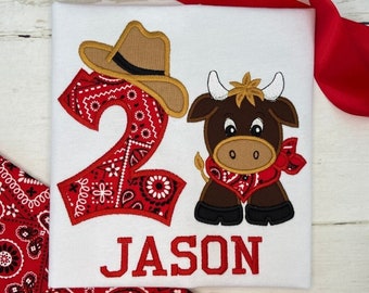 Cowboy Birthday Shirt/ Western Birthday/ Rodeo Birthday Shirt/ Bull Shirt/ 1st 2nd 3rd Birthday Shirt