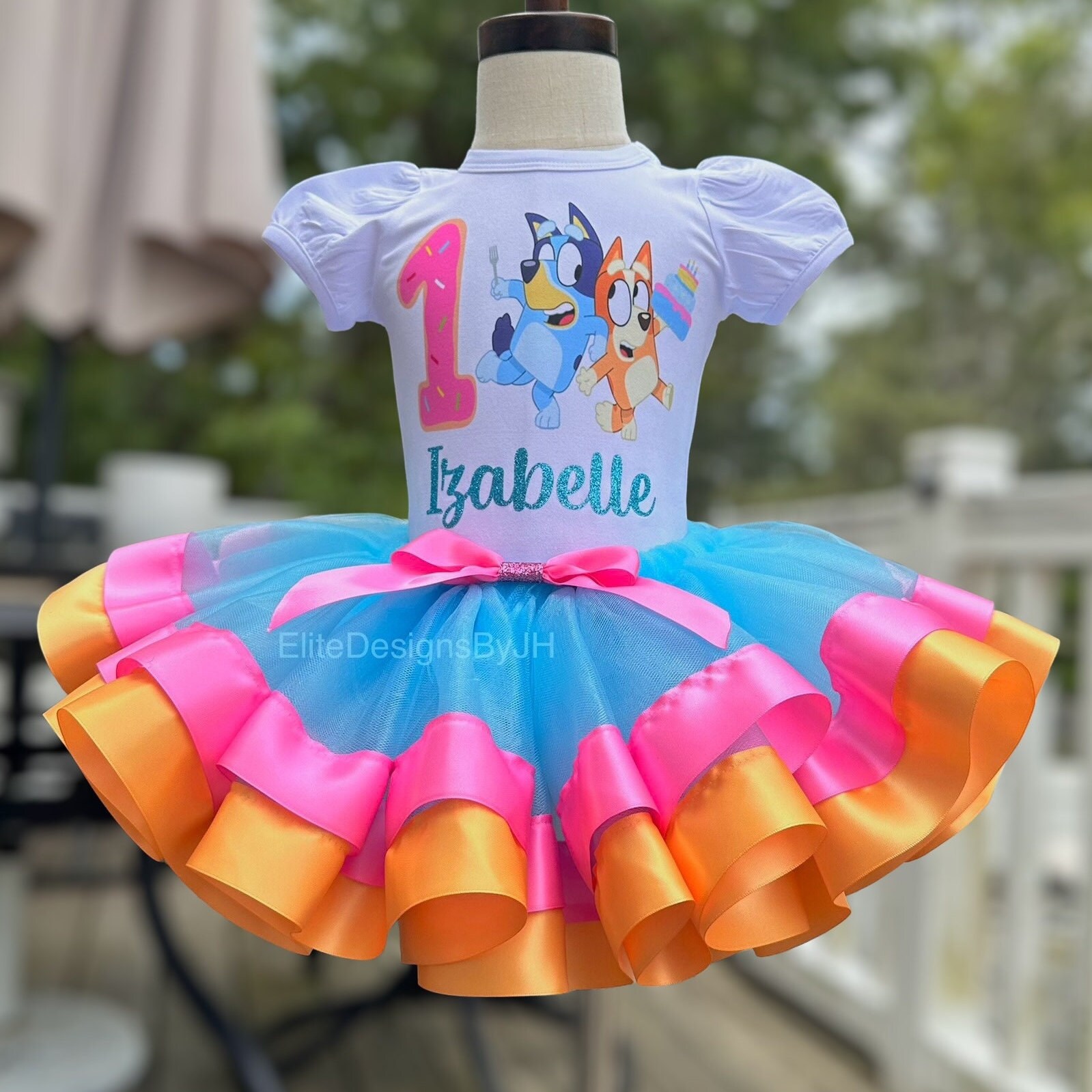 Custom Blue Dog Birthday Tutu Set