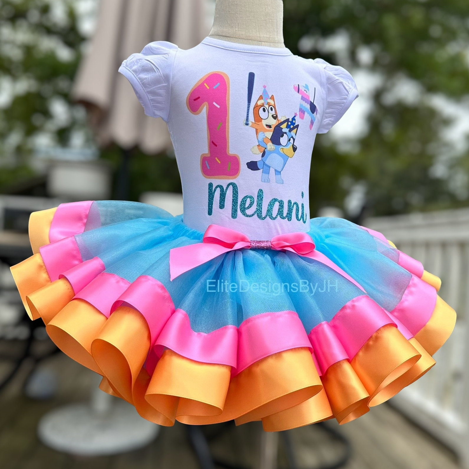 Blue Dog Outfit with Piñata Design