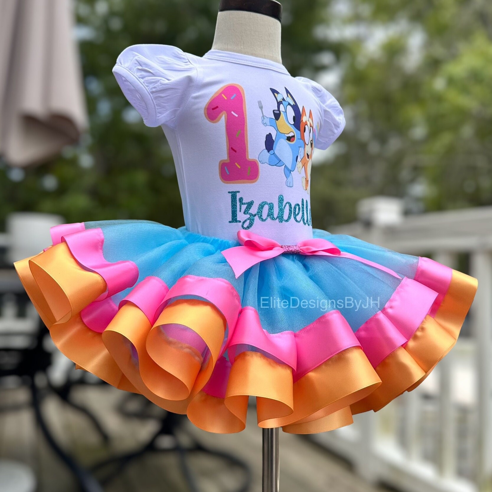 Custom Blue Dog Birthday Tutu Set