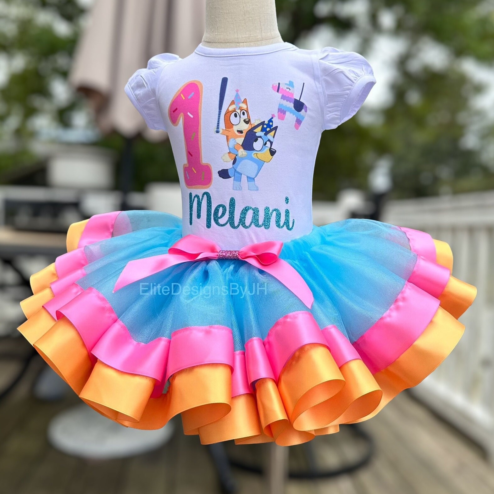 Blue Dog Outfit with Piñata Design