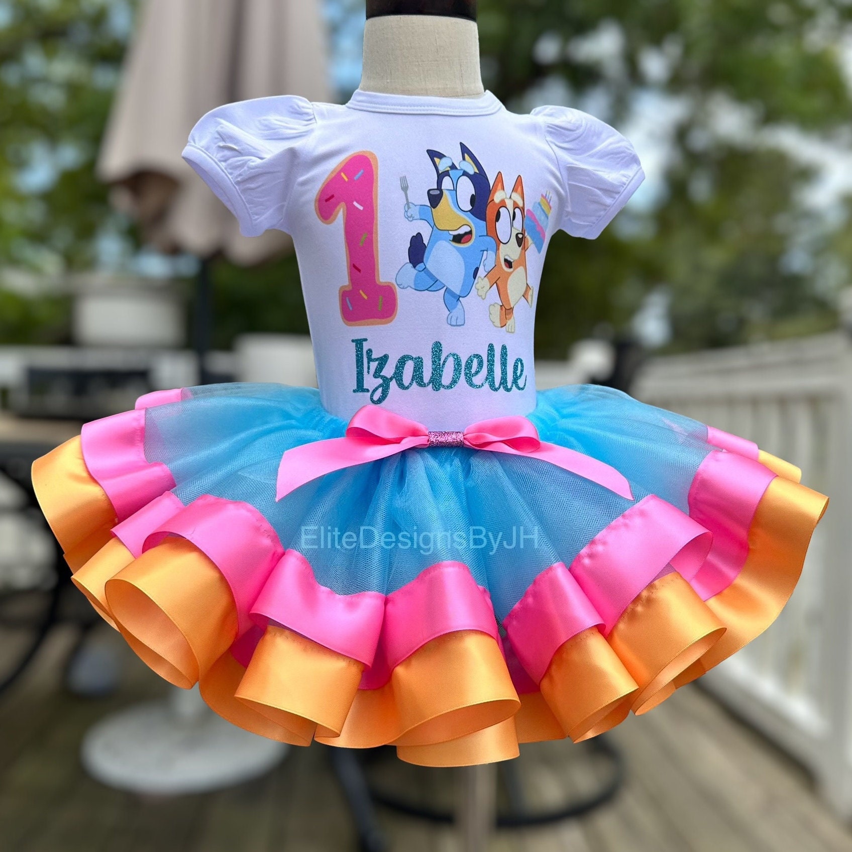 Custom Blue Dog Birthday Tutu Set