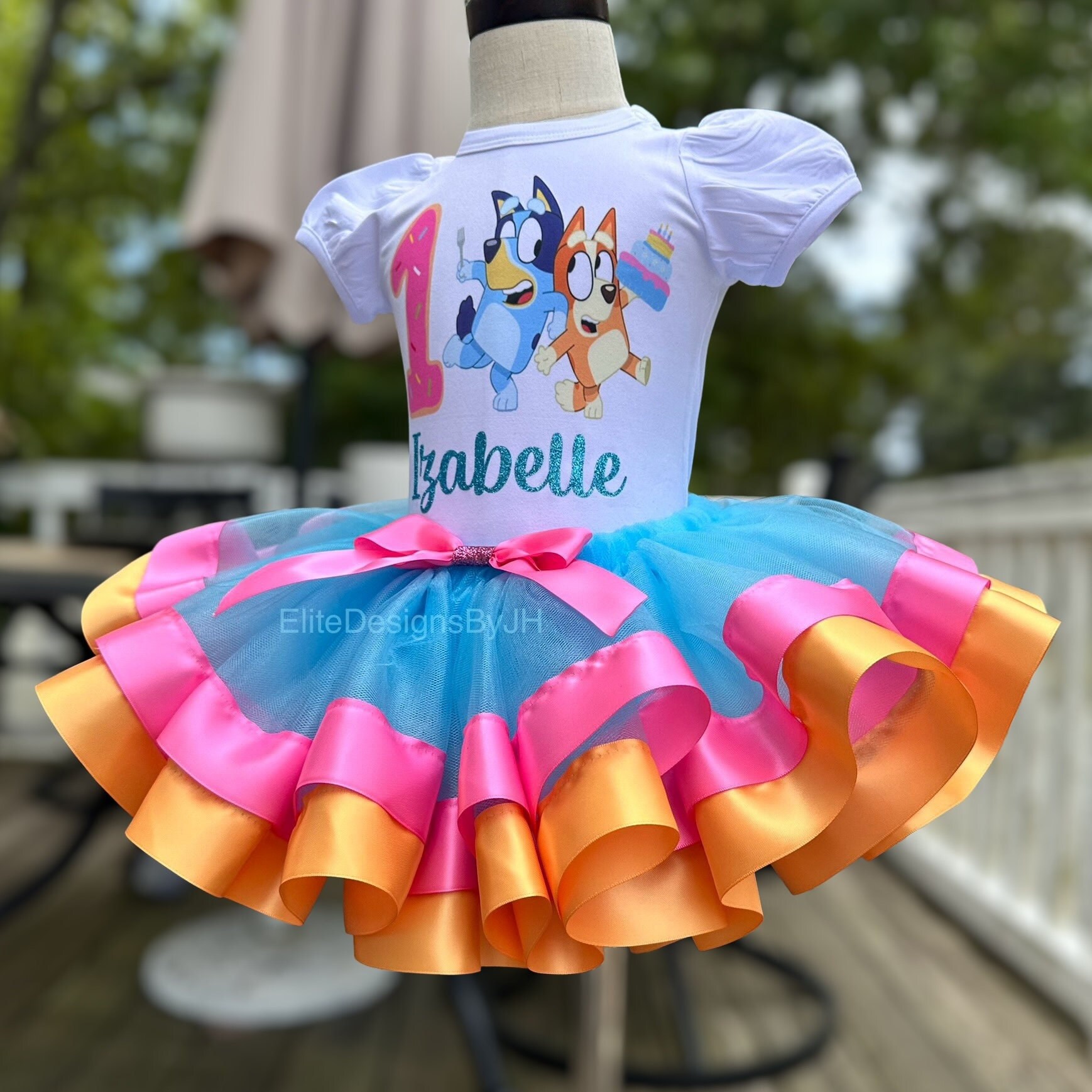 Custom Blue Dog Birthday Tutu Set