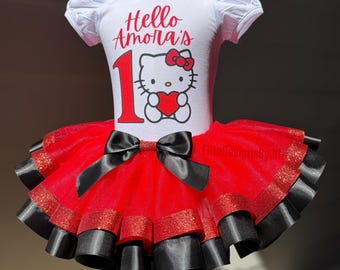 Customizable Kitty Birthday Outfit, Kitty Heart Outfit, Personalized Kitty Birthday Shirt, Cat Tutu Outfit, 1st 2nd 3rd 4th 5th Birthday