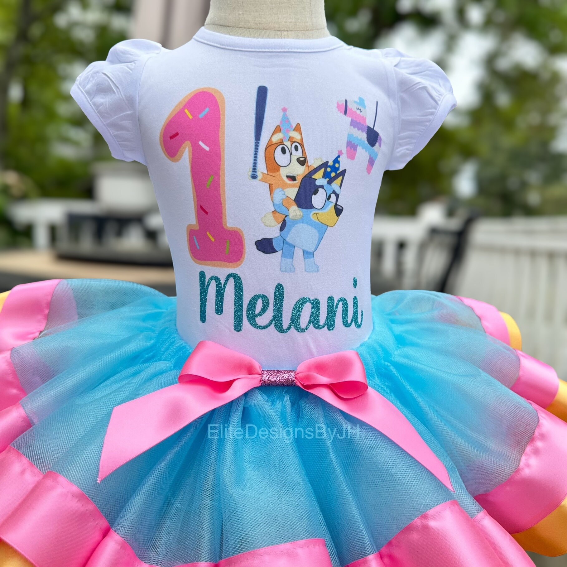 Blue Dog Outfit with Piñata Design