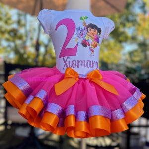 Dora Birthday Tutu Outfit, Girls Personalized Birthday Set, Dora