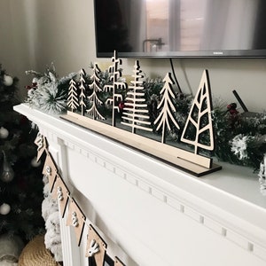 Row of Trees Christmas decor for mantle, wooden holiday decorations, Scandinavian style, stocking stuffer, gifts for moms, wooden trees