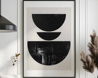 Stampa artistica astratta geometrica in bianco e nero, decorazione murale moderna (download digitale)