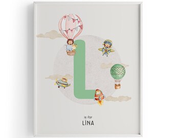 Póster de letras personalizable, arte mural infantil con iniciales (impresión digital)