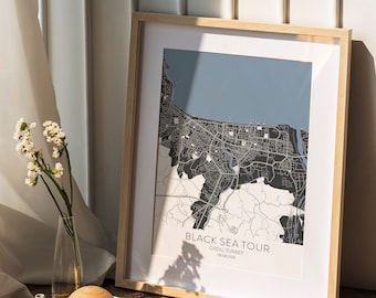 Ordu Turkey Custom Map Print, Personalized City Map Art