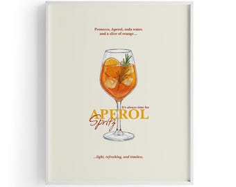 Aperol Spritz Cocktail Poster – Modern Bar Art (Digital Download)