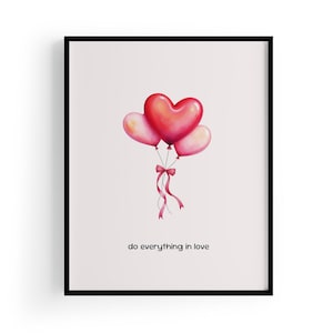 In Love Valentine&#39;s Day Poster, Romantic Printable Gift for Couples, Digital Download, Love Wall Art, Red Heart Balloons Poster, Love Poster