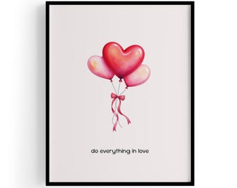 Affiche de ballons coeur de la Saint-Valentin, art mural amour romantique (téléchargement numérique)