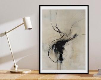 Stampa artistica astratta a inchiostro, arredamento minimalista moderno (download digitale)