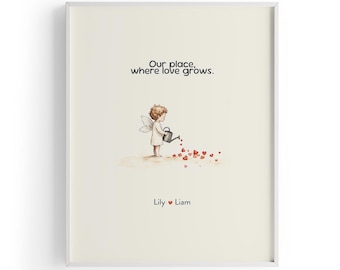 Floral Heart Valentine's Day Poster, Personalized Couple Gift (Digital Download)