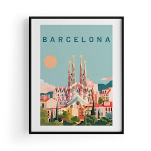Impresión de arte digital de Barcelona, decoración de pared imprimible, regalo de viaje para él o ella, decoración de pared del hogar Impresión de mapa de aventuras de viaje de Barcelona