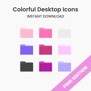 24 &quot;Pink Vibe&quot; Colorful Desktop Folder Icons For Mac, Colorful MacOs Icons, Desktop Organization Icons Pink, Purple, Grey toned