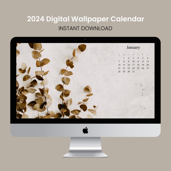 2024 Neutrals Desktop Kalender Hintergrundbild, beruhigend, Minimalistisch, Computer Hintergrundbilder, Mac Hintergrundbilder, PC, Sofort Download