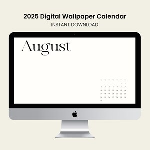 2025 Chic, Minimalistischer Desktop Kalender Hintergrundbilder, Ecru & Schwarz Edition, Computer Hintergrundbilder, Mac und PC Hintergrundbilder, Instant Download