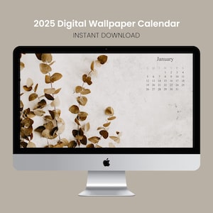 2025 Neutrals Monthly Desktop Calendar Wallpaper, Calming, Minimalist Computer Wallpaper, Mac wallpaper, PC, Digital Instant Download