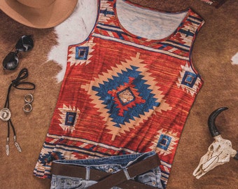 Aztec Top, Aztec Tank Top, Hippie Top, Boho Western Vest, Western Vest, boho vest top women, Cowgirl Tank Top, Southwestern Print Top