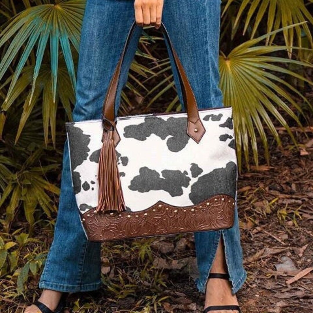 Large Faux Cowhide Bag Vegan Cowhide Handbag Cowhide Pattern Etsy