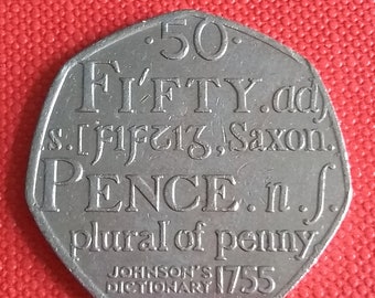 Moneda de cincuenta peniques de 2005: aniversario del diccionario de Samuel Johnson
