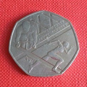 2014 50p Fifty Pence Münze - Läufer und Radfahrer Commonwealth Spiele Glasgow - Britische UK Münze