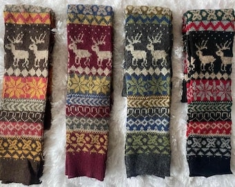 Women Leg Warmers Socks Winter High Knee Reindeer Snowflakes Wool blended