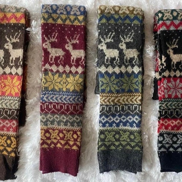 Women Leg Warmers Socks Winter High Knee Reindeer Snowflakes Wool blended