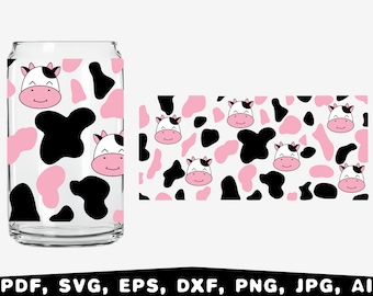 Cow Head Libbey Glass Can Wrap SVG, Animal Print (Digital Download)