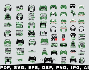 Gamer SVG Bundle, Video Game Controller, Funny Gaming Quotes (Digital Files)